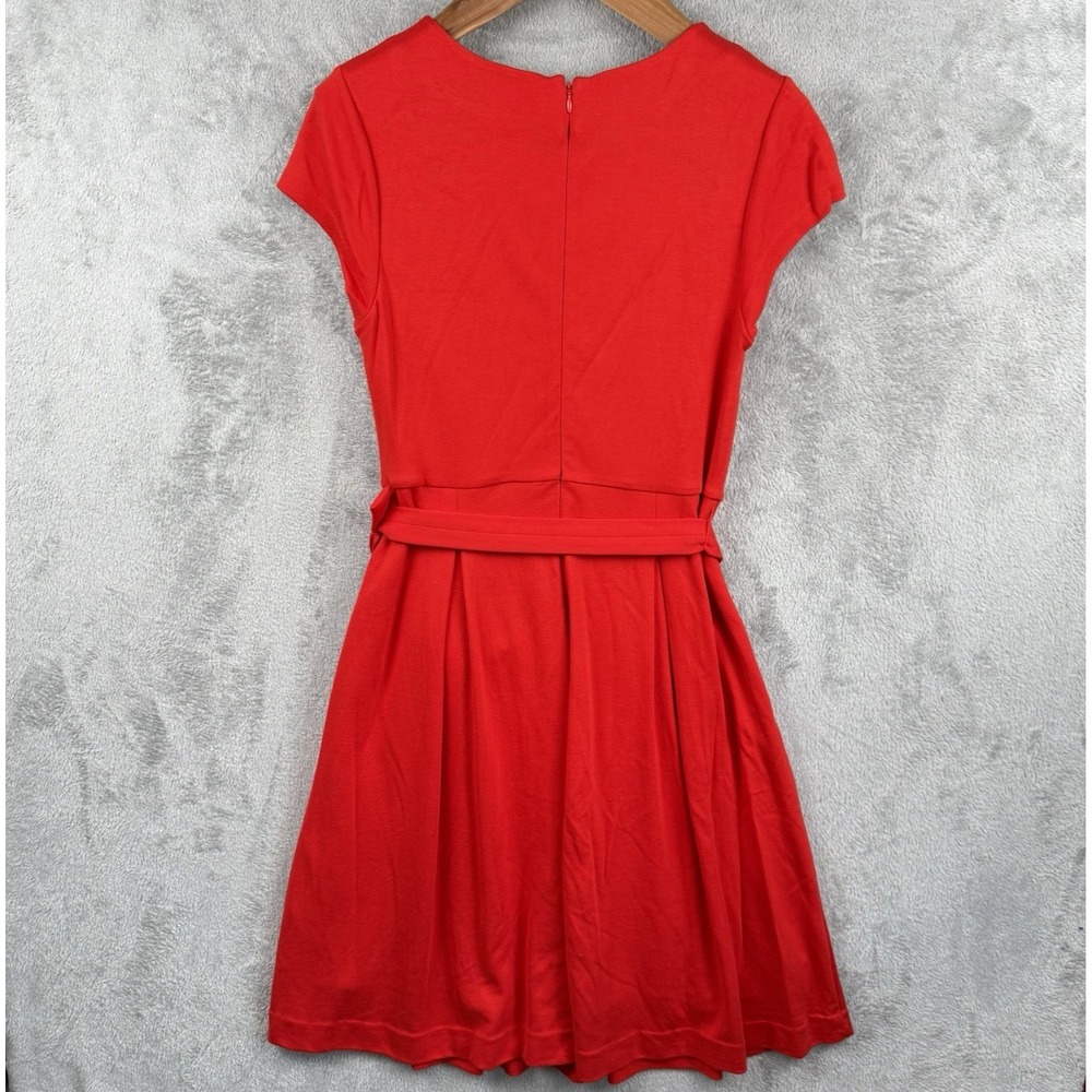 Boden Dress Women 8 Red Ponte Knit Belted Fit & Flare S/S Stretch Casual Classic - Picture 2 of 14